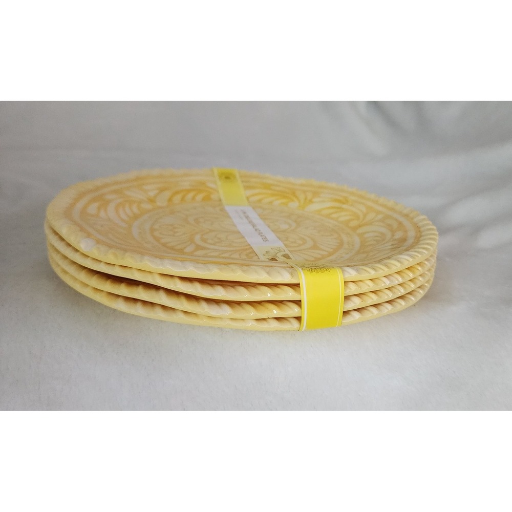 NEW Set of 4 Melamine Salad Plates Yellow Medallion Outdoor Picnic Plates - Picture 2 of 4